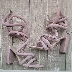 MODE COLLECTION SEXY SANDAL LACE UP HEELS DUSTY PINK SZ9